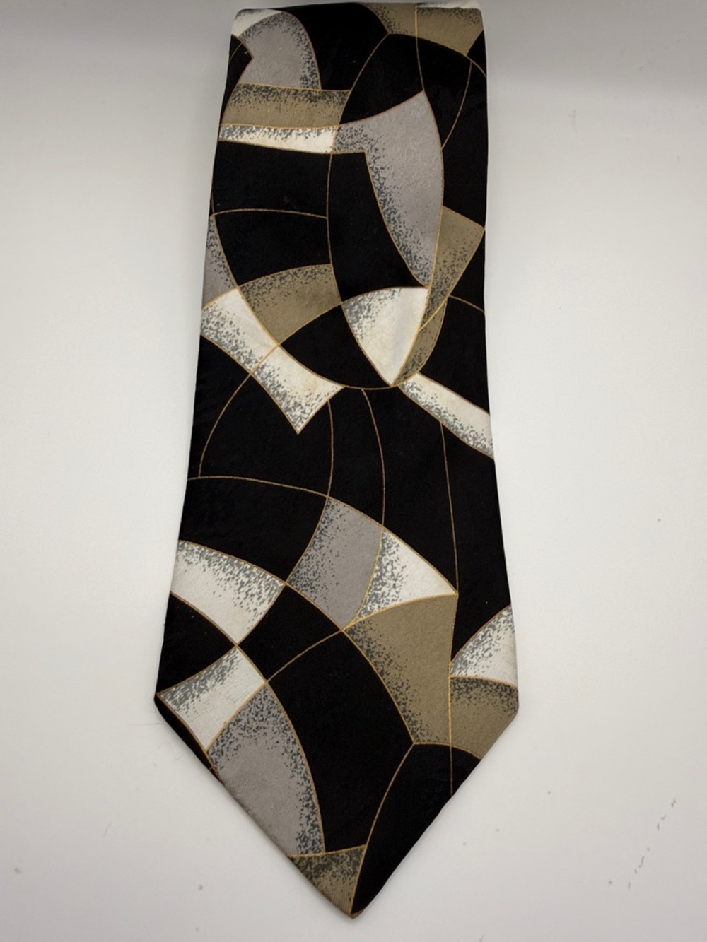David Taylor Black Geometric Tie with Gold and Gray Accents